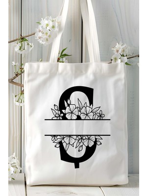 Ş Harfi Isimli Çiçekli Yeniyıl Isimli Baskılı Bez Omuz Çantası Çift Taraflı Kişiye Özel Model 23