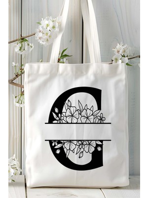 G Harfi Isimli Çiçekli Yeniyıl Isimli Baskılı Bez Omuz Çantası Çift Taraflı Kişiye Özel Model 8