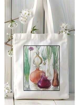 Taze Soğan Baskılı Bez Çanta Omuz Çantası Kişiye Özel Desen 2