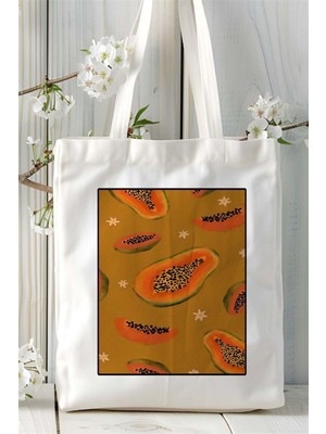 Art Hediye Papaya Baskılı Bez Çanta Omuz Çantası Kişiye Özel Desen 2