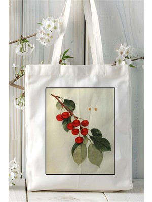 Vişne Baskılı Bez Çanta Omuz Çantası Kişiye Özel Desen 1