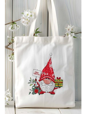 Yılbaşı Noel Baba Baskılı Bez Omuz Çantası Kişiye Özel Model 4