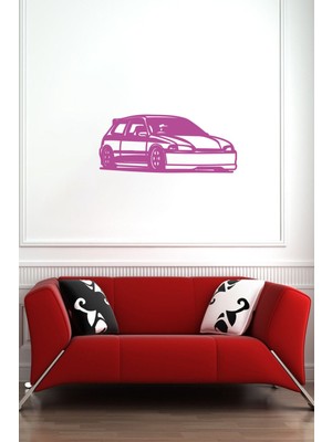 Pembe Araba Ahşap Tablo Lazer Kesim 3mm Duvar Dekoru Kendinden Yapışkan