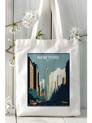 Newyork Baskılı Bez Çanta Omuz Çantası Kişiye Özel Desen 3