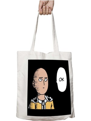 Saitama Ok Speech Bubble One Punch Man Iki Tarafı Kalıcı Baskılı Yıkanabilir Çanta