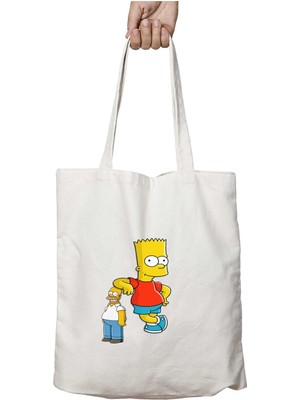 Simpsons Baba Çocuk Iki Tarafı Kalıcı Baskılı Yıkanabilir Okul Plaj Omuz Bez Çantası