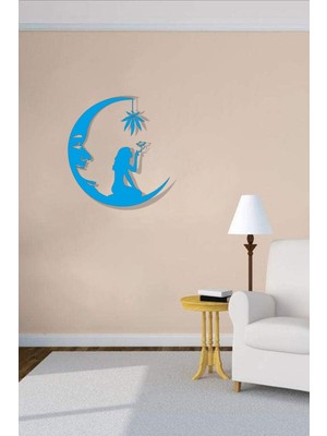 Mavi Renkli 45X45CM Ahşap Mdf Lazer Kesim Duvar Süsü, Kendinden Yapışkanlı