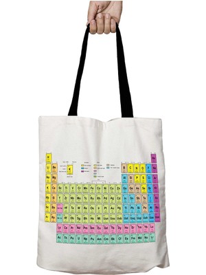 Siyah Kulplu Periodic Table Periyodik Tablo Element Kimya Yıkanabilir Okul Omuz Çanta