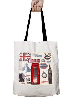 Siyah Kulplu Londra Telefon Kulübesi Temalı Yıkanabilir Okul Omuz Çanta