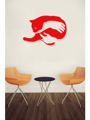 Kırmızı Kedi Ahşap Tablo, Mdf Lazer Kesim, 3mm, Kendinden Yapışkanlı Dekorasyon