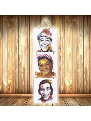 Renkli Üçlü Retro Ahşap Poster Seti, Şık ve Modern Dekorasyon Için