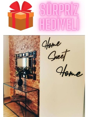 Siyah Mdf Duvar Süsü, Home Sweet Home Yazısı, Sürpriz Hediyeli, Şık Dekorasyon