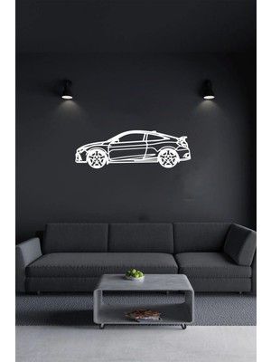 Beyaz Araç Temalı Ahşap Duvar Dekorasyon Tablosu, Lazer Kesim, Kendinden Yapışkanlı