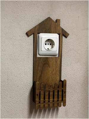 Ahşap Dekoratif Telefon Tutucu, Ev ve Ofis Için Şık Askılık ve Şarj Prizi