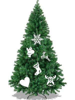 Beyaz Ahşap Yılbaşı Süsleri 6'lı Set, Doğal ve Şık Dekoratif Aksesuarlar