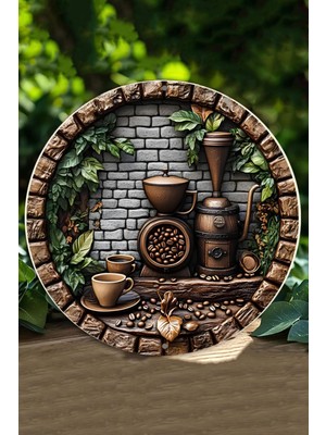 Kahve Temalı Ahşap Duvar Süsü, 20X20 Cm, Doğal ve Şık Dekorasyon Parçası