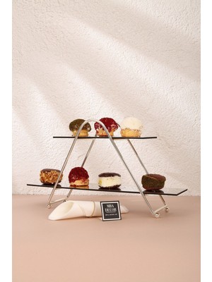 Şık Üçgen Aynalı Kahve Yanına Dekoratif Sunumluk ve Organizer, Doğal Ahşap Tasarım