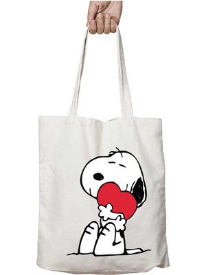 Snoopy Love Kalp Iki Taraf Kalıcı Yıkanabilir Okul Plaj Omuz Bez Çanta