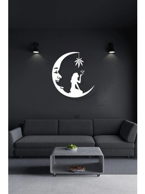 Beyaz Ahşap Mdf Lazer Kesim Duvar Süsü, 45X45CM, Kendinden Yapışkanlı