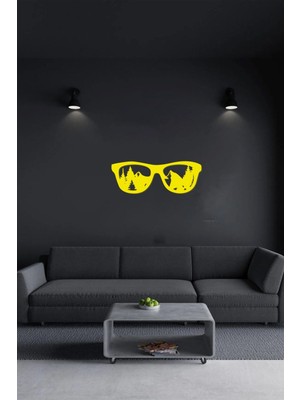 Sarı Ahşap Gözlük Temalı Mdf Lazer Kesim Duvar Süsü Kendinden Yapışkanlı