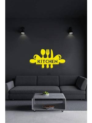 Sarı Ahşap Mutfak Tablo, Mdf Lazer Kesim, Kendinden Yapışkanlı Duvar Dekoru
