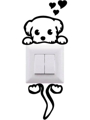 Sevimli Köpek Kalp Detaylı Ahşap Priz Süsü, Dekoratif Anahtar Kenarı Alternatifi