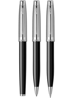 Scrikss & WizDesign 39 Dolmakalem + Tükenmezkalem + Versatil Üçlü Set Siyah Krom (Ömür Boyu Garantili - Lüks Kutulu - İsme Özel Tasarım)