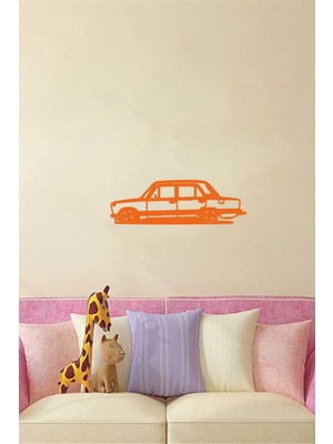 Turuncu Serçe Araba Ahşap Tablo, Lazer Kesim, Duvar Dekoru, Kendinden Yapışkanlı
