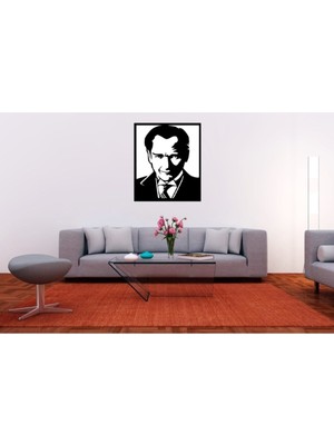 Şık Siyah Ahşap Lazer Kesim Atatürk Portre Tablo