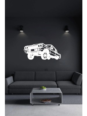 Beyaz Ahşap Araba Tablo, Lazer Kesim, Duvar Dekoru, Kendinden Yapışkanlı