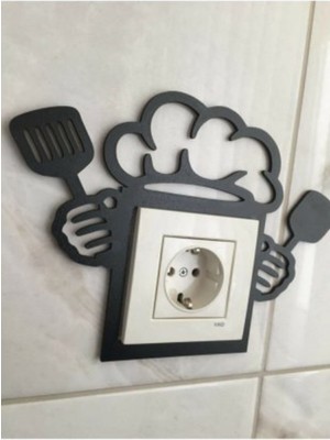 Şık Siyah Mutfak Priz Çerçevesi Dekorasyon Unsuru