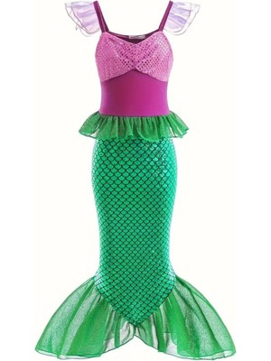 Yeşil ve Pembe Deniz Kızı Temalı Elbise, Doğum Günü ve Parti Şıklığı Için Ideal