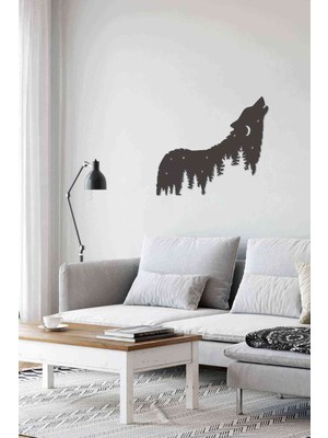 Yıldızlı Kurt Gece Mdf Tablo, Şık ve Modern Duvar Sanatı, Siyah Renkli Dekorasyon