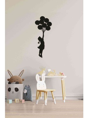 Ahşap Dekoratif Tablo, Uçan Balonlu Kız, Şık Duvar Süsü, Modern Tasarım