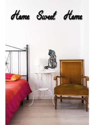 Siyah Ahşap Kedi Duvar Süsü, Dekoratif ve Şık Ev Dekorasyonu Parçası