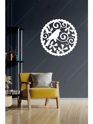 Beyaz Ahşap Serçe Kuş Duvar Süsü, Şık ve Doğal Dekorasyon Parçası