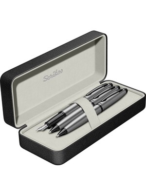 Scrikss & WizDesign 88 Dolmakalem + Tükenmezkalem + Versatil Üçlü Set Mat Gri (Ömür Boyu Garantili - Lüks Kutulu - İsme Özel Tasarım)