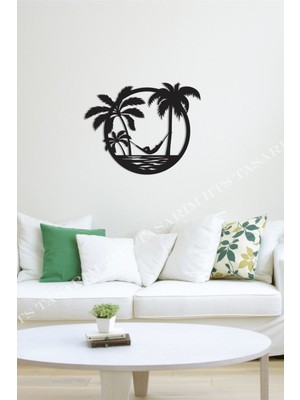 Modern Ahşap Plaj Temalı Duvar Dekoru, 42X42CM, Şık Lazer Kesim Tasarım