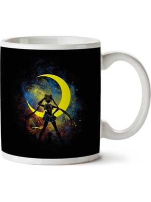 Sailor Moon With Luna Cat Outline Iki Tarafı Baskılı Kupa Bardak