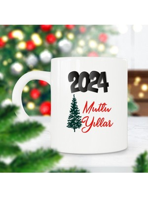 2024 Mutlu Yıllar Çam Ağacı Yılbaşı Hediyesi Baskılı Kupa Bardak