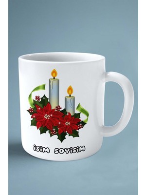 2024 Yılbaşı Noel Isimli Baskılı Kupa Bardak Mum Çiçek