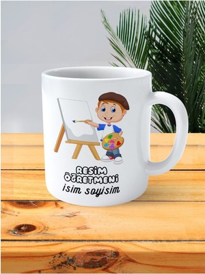 Resim Öğretmeni Baskılı Kupa Bardak Isimli Kişiye Özel Sanat Ressam Çocuk