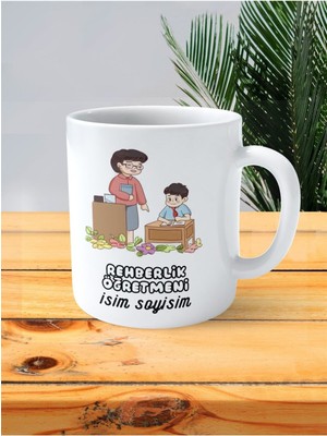 Rehberlik Öğretmeni Baskılı Kupa Bardak Isimli Kişiye Özel Çiçekler Hediye