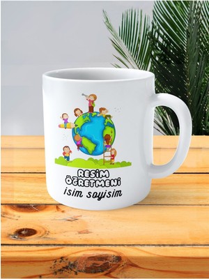 Resim Öğretmeni Baskılı Kupa Bardak Isimli Kişiye Özel Merdiven Dünya