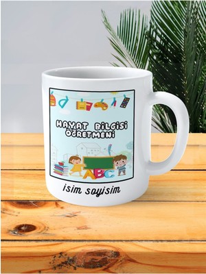 Hayat Bilgisi Öğretmeni Baskılı Kupa Bardak Isimli Kişiye Özel Okul Çantası Askı