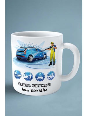 Araba Yıkamacı Baskılı Kupa Bardak Çift Taraflı Baskı Kişiye Özel Model 11