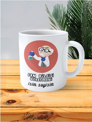 Fen Bilgisi Öğretmeni Baskılı Kupa Bardak Isimli Kişiye Özel Erkek Deney