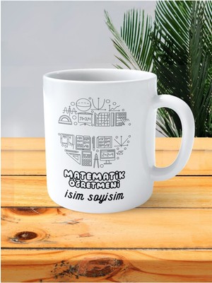 Matematik Öğretmeni Baskılı Kupa Bardak Isimli Kişiye Özel Pergel Resim Açı Gönye