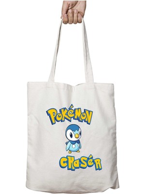 Pokemon Chaser Piplup Iki Tarafı Kalıcı Baskılı Yıkanabilir Çanta