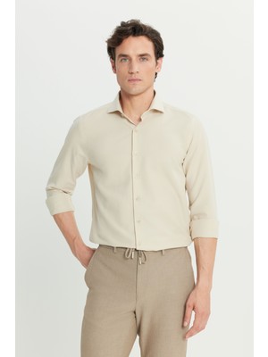 Altınyıldız Classics Tailored Slim Fit Dar Kesim Küçük Italyan Yaka Armürlü Oxford Gömlek